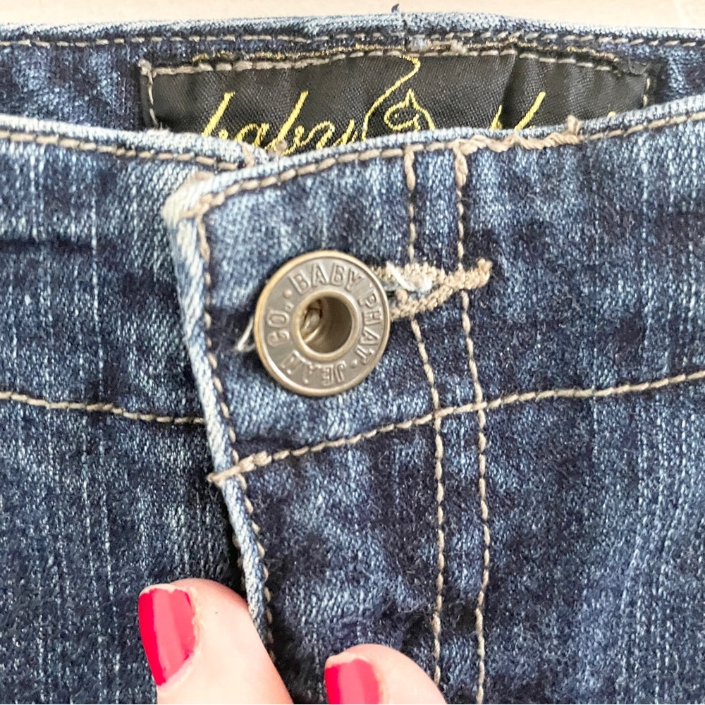 Baby Phat Y2K Denim Micro Mini Skirt Low Rise McBling Logo Embroidered S - Picture 7 of 15